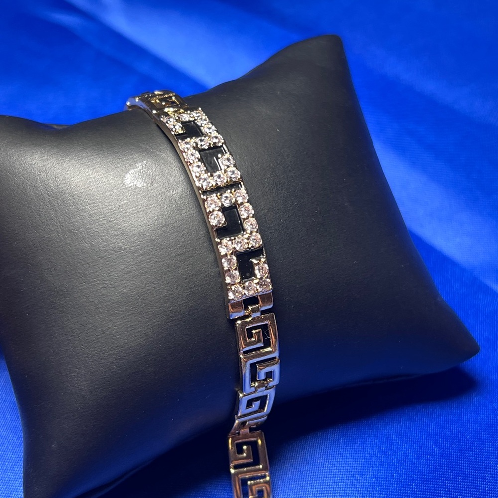 SOLD Gold Greek Key Pave Bracelet - Picture 2 of 3